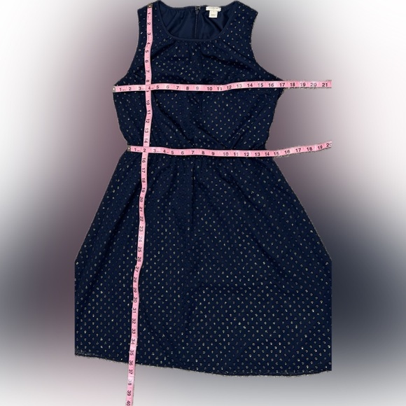 J. Crew Sleeveless Navy Gold Polka Dot Dress - Picture 4 of 5